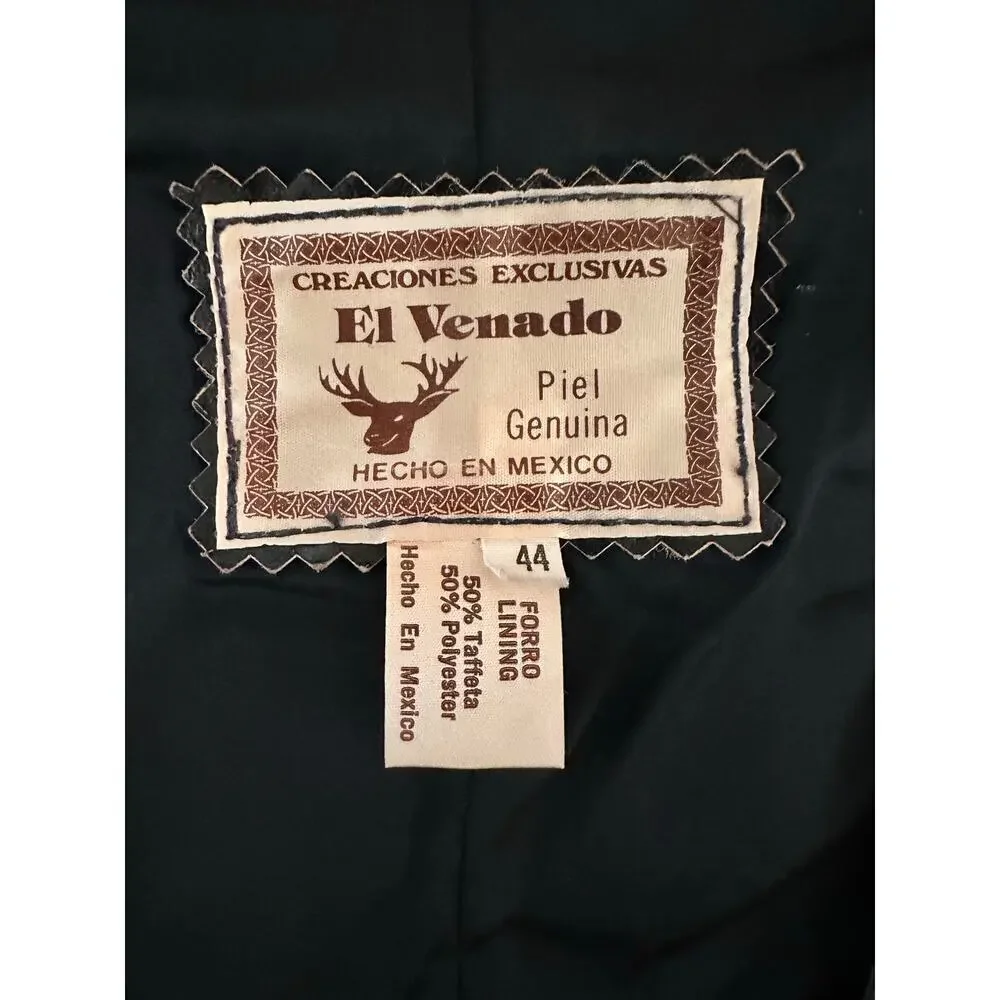 Vintage El Venado Men's Black Genuine Leather Button Up Western Vest Size 44
